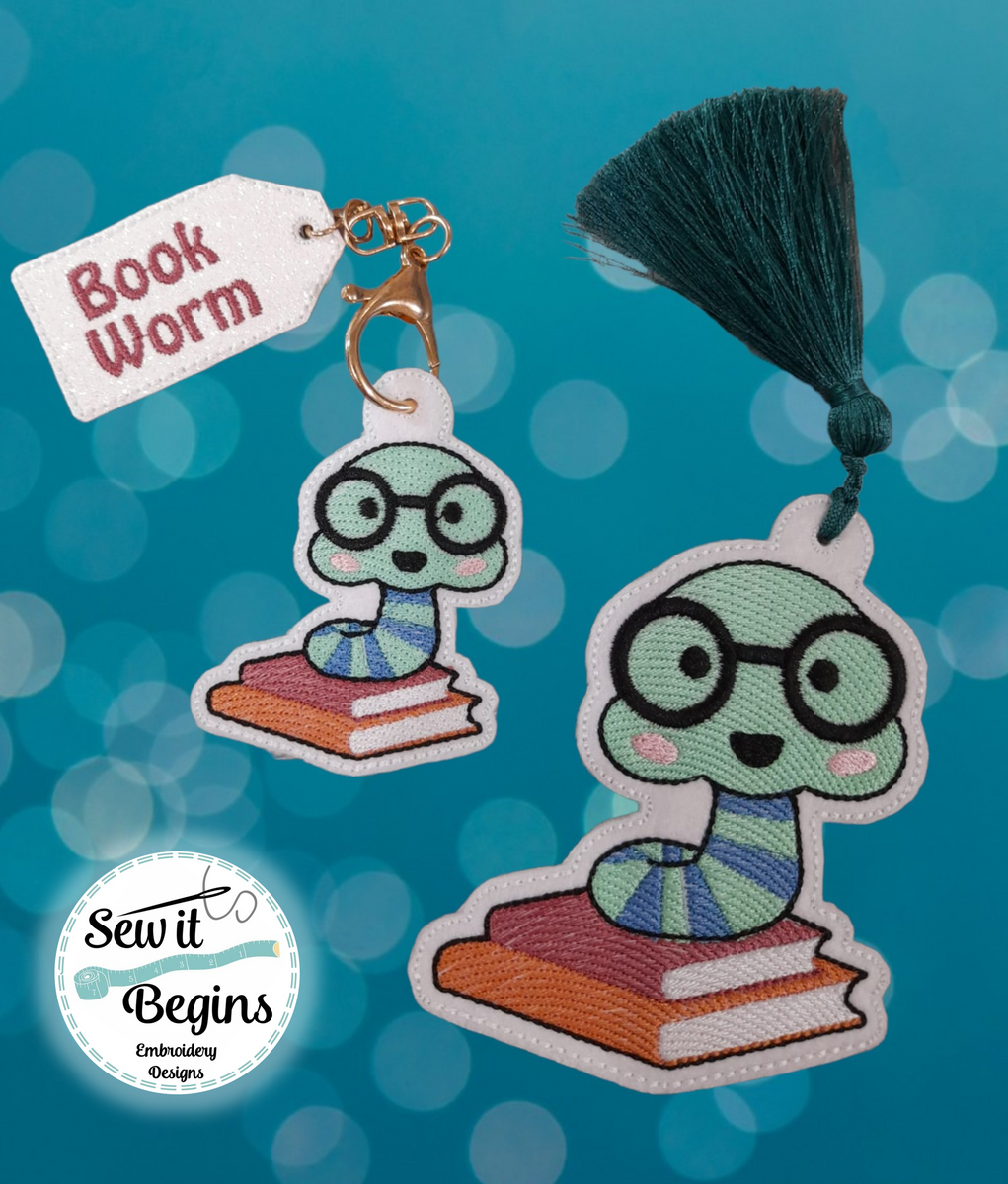 Book Worm Book Mark and Feltie Charm and Tag Set 4x4 - Digital Downloa