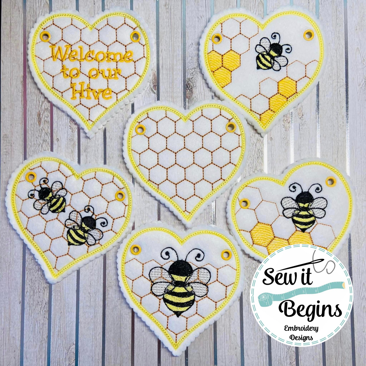Bee Heart Trail Stitched Embroidery Design
