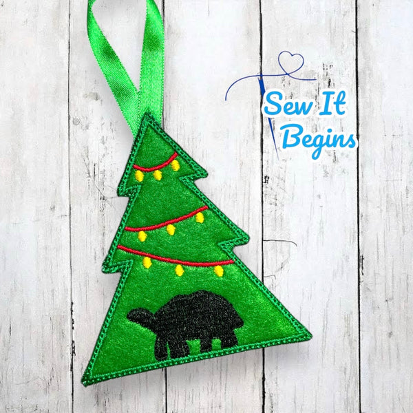 Tortoise in the Christmas Tree, Tree Shaped Decoration 4x4  - Digital Download