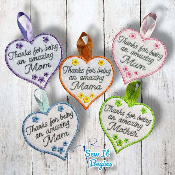 Amazing Mama Mother Bundle with Flowers 4" Heart - Digital Download