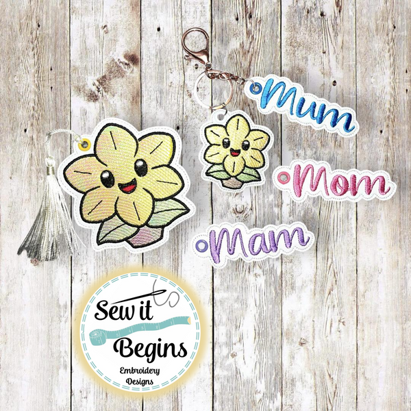Kawaii Mothers Day Flower Bookmark & Feltie Charm and Tag Set  4x4 - Digital Download