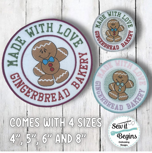 Gingerbread Bakery Made with Love Circle Hanging Decoration or Applique 4 Sizes - Digital Download