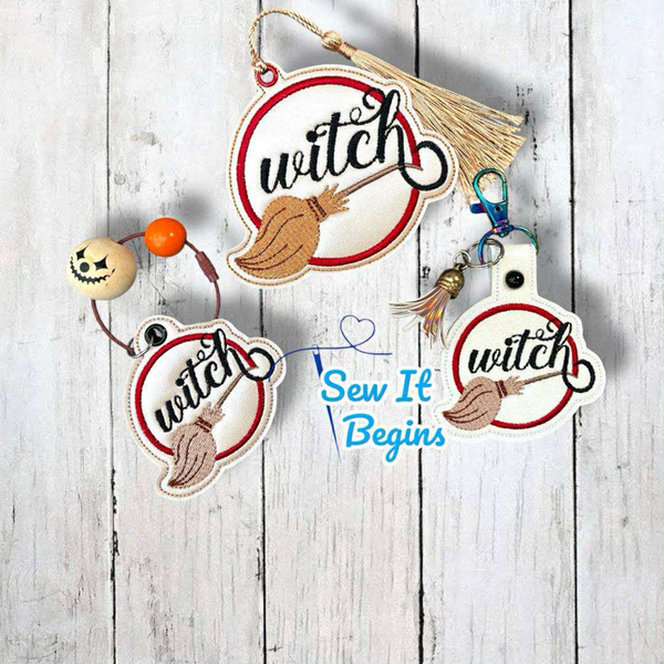 Witch Broomstick Snap Tab, Eyelet Fob and Book Mark Designs - Digital Download