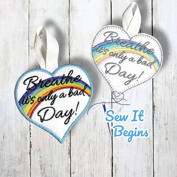 Breathe, its only a bad day Rainbow 4" Heart Decorations Set of 2 - Digital Download