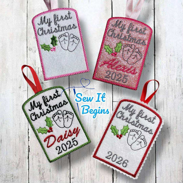 My First Christmas Holly and Baby Feet Decoration Set - Digital Download