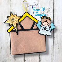 Chunky Nativity Angel, Star and Stable Applique Decoration - Digital Download