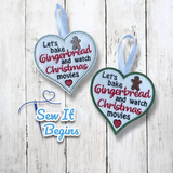 Let's bake Gingerbread 4" Heart Decorations Set of 2 - Digital Download