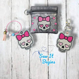 Girly Bow Skull Bag and Key Fob Set 4x4 Designs - Digital Download