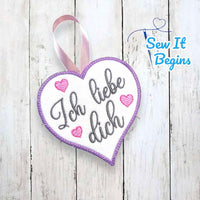 I Love You German Valentine Heart Hanging Decoration 4x4 - Digital Download