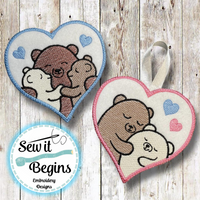 Mother's Day Mama Bear and Baby Bears with Love Hearts 4" Heart Decorations Set of 2 - Digital Download