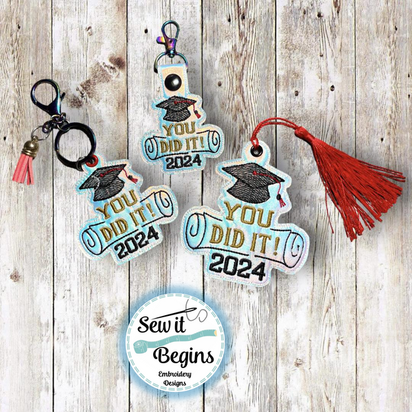 2024 You Did It! Graduation Snap Tab, Eyelet Fob and Book Mark Designs - Digital Download