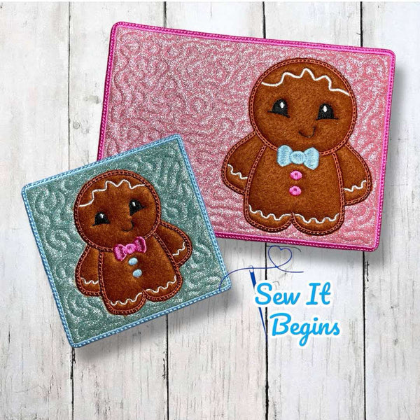 Chubby Gingerbread Man BOY Design - Coaster 4x4 and a Mug Rug 5x7 - Digital Download