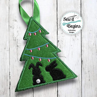 Rabbits in the Christmas Tree, Tree Shaped Decoration 4x4  - Digital Download
