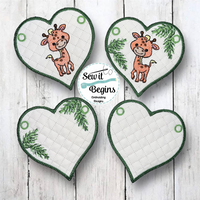 Cute Giraffe with Jungle Leaves Hearts Banner/Coasters  4" Heart Decorations Set of 4 - Digital Download