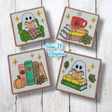 Spooky Reading Ghosts Square 4x4 Coasters (Set of 4) - Digital Download
