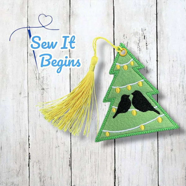 Two Birds in a Christmas Tree, Tree Shaped Decoration 4x4  - Digital Download