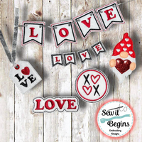 Gnome Valentine Love Feltie Wreath Set with 6 separate designs