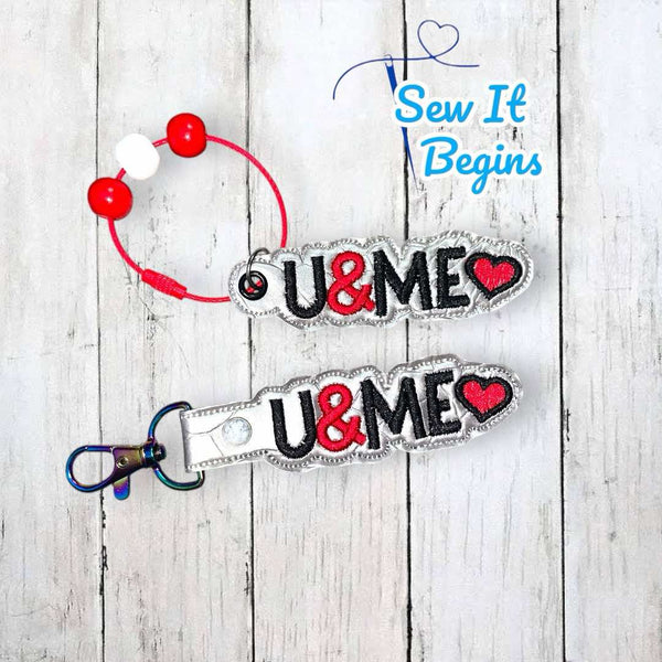 U & Me with Heart Snap Tab and Eyelet Key Fobs Set of 2 - Digital Design