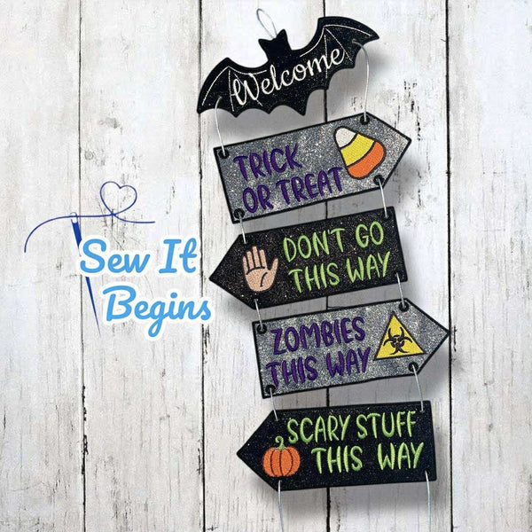 Halloween Bat Topped Large Road Sign 5x7 - Digital Download