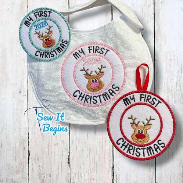 My First Christmas 2025 2026 Reindeer Applique Decoration - 2 sizes - Digital Download