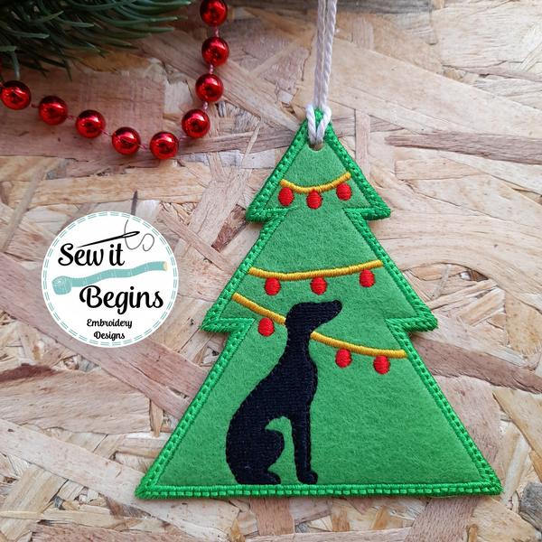 Hound, Greyhound in the Christmas Tree, Tree Shaped Decoration 4x4  - Digital Download