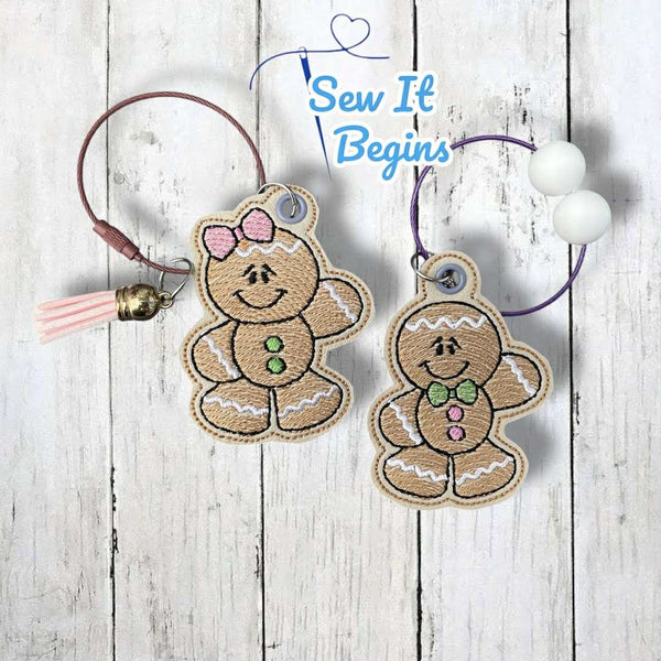 Sketched Gingerbread Boy and Girl Bag Tag Keyring - Digital Download