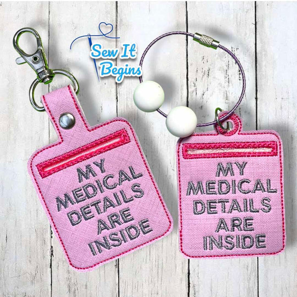 My Medical Details Inside Emergency ICE Key Ring Set - 2 designs - Digital Download