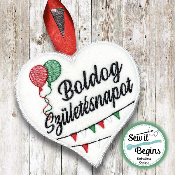 Hungarian Hungary Happy Birthday Heart Hanging Decoration 4x4 - Digital Download