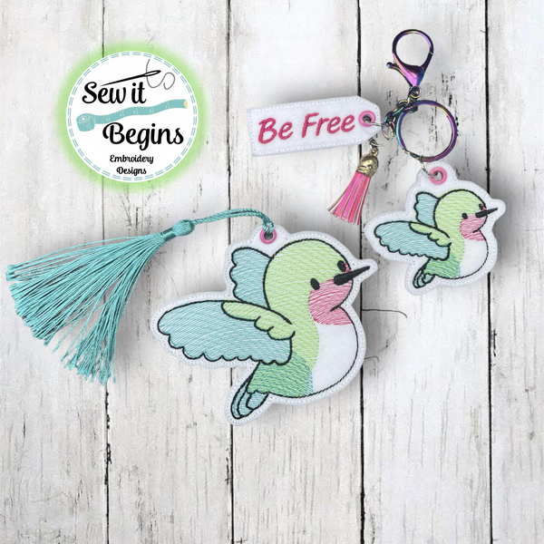 Pretty Humming Bird Be Free Book Mark and Feltie Charm and Tag Set  4x4 - Digital Download