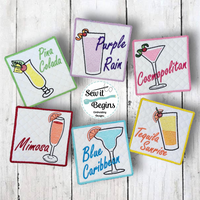 Summer Cocktails Square 4x4 Coasters with satin and Bean Edges (Set of 6) - Digital Download