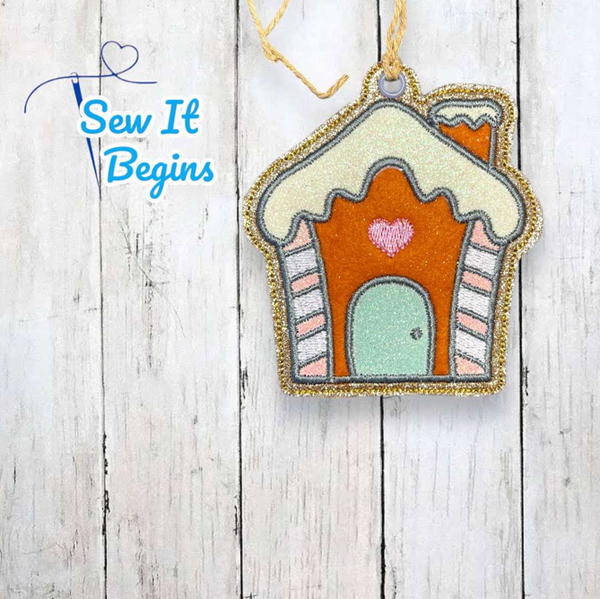 Chunky Gingerbread Applique House Decoration 4x4 - Digital Download