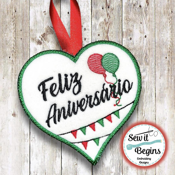 Portuguese Portugal Happy Birthday Heart Hanging Decoration 4x4 - Digital Download