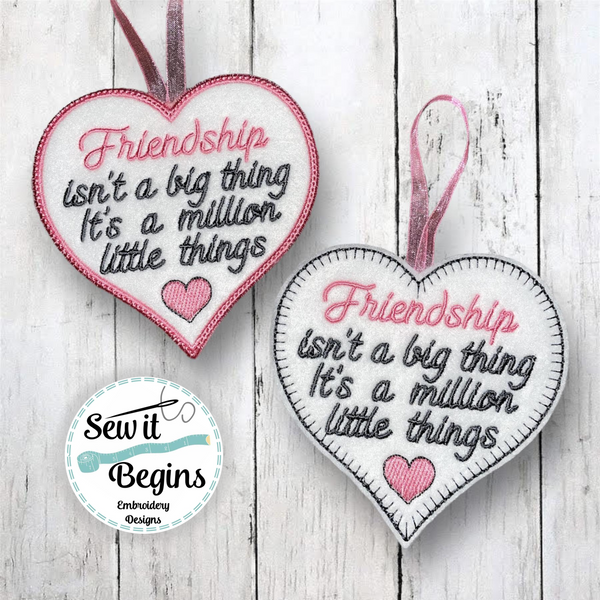 Friendship Isn't A Big Thing 4 Heart Decorations Set of 2 - Digital D –  Sew it Begins Embroidery