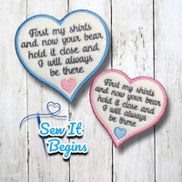 First My Shirt/Shirts and Now Your Bear 3 & 4 inch Heart Memory Patch - Digital Download