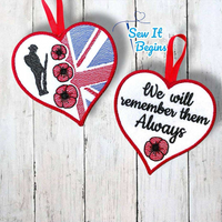 Remembrance Day Poppy Heart Hanging Decorations 2 Designs -  Digital Download