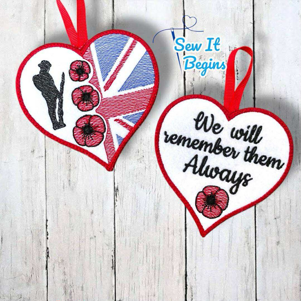 Remembrance Day Poppy Heart Hanging Decorations 2 Designs -  Digital Download
