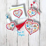 Heart Applique 4x4 Bag, Bookmark, Snap Tab & Eyelet Keyring Set - Digital Download