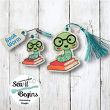 Book Worm Book Mark and Feltie Charm and Tag Set  4x4 - Digital Download