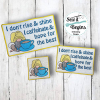 I Dont Rise and Shine Caffeinated Gnome - Set of 3 Coaster, Mug Rug and Placemat Designs - Digital Download