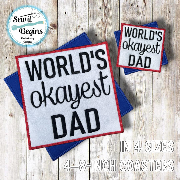 Worlds Okayest Dad Layered Square Coaster Designs - Set of 4 Sizes - Digital Download