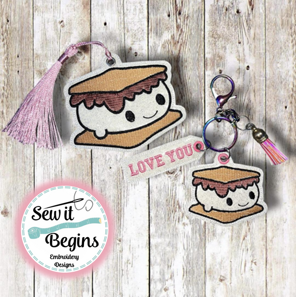 I Love You Smore Kawaii Book Mark and Feltie Charm and Tag Set  4x4 - Digital Download