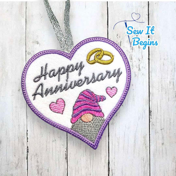 Happy Anniversary Gnome Heart Hanging Decoration 4x4 - Digital Download