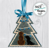 Two Dogs in the Christmas Tree, Tree Shaped Decoration 4x4  - Digital Download