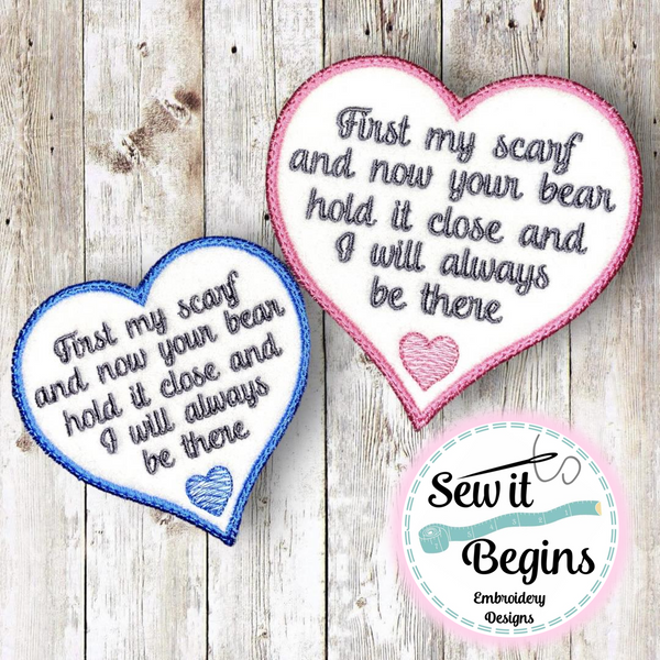 First My Scarf and Now Your Bear 3 & 4 inch Heart Memory Patch - Digital Download