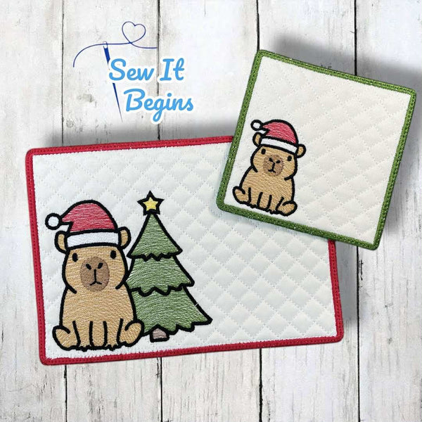 Christmas Capybara Mug Rug and Coaster Set - Digital Download