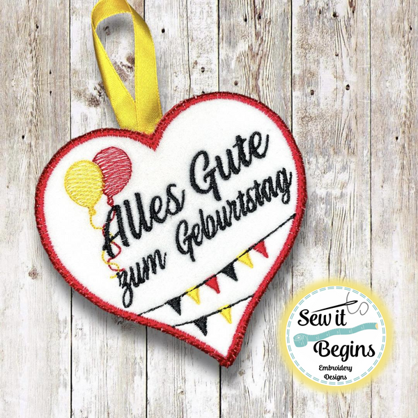 German Germany Happy Birthday Heart Hanging Decoration 4x4 - Digital Download