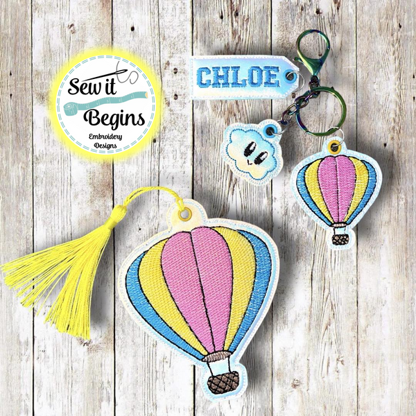 Hot Air Balloon and Cloud Bookmark & Feltie Charm and Tag Set  4x4 - Digital Download