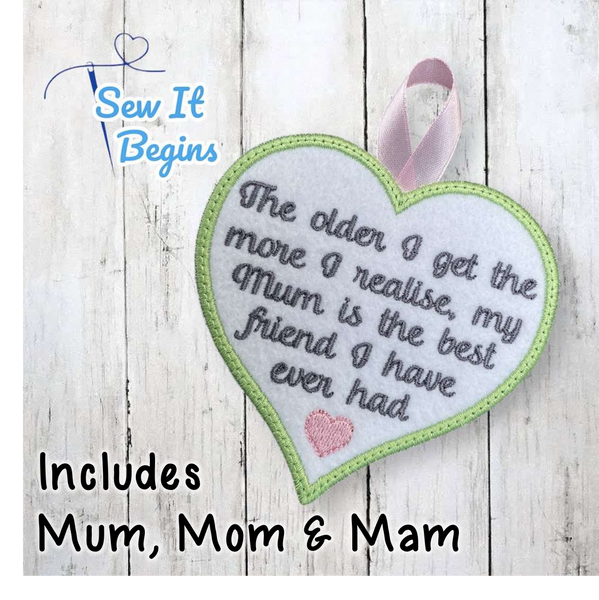 Best Friend Ever Mum Heart Hanging Decoration 4x4 - Digital Download