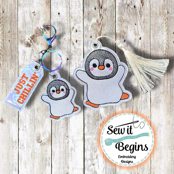 Dancing Penguin Book Mark and Feltie Charm and Tag Set  4x4 - Digital Download