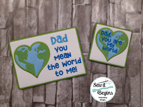 Dad You Are My World Set of 3 Coaster, Mug Rug and Placemat Designs - Digital Download